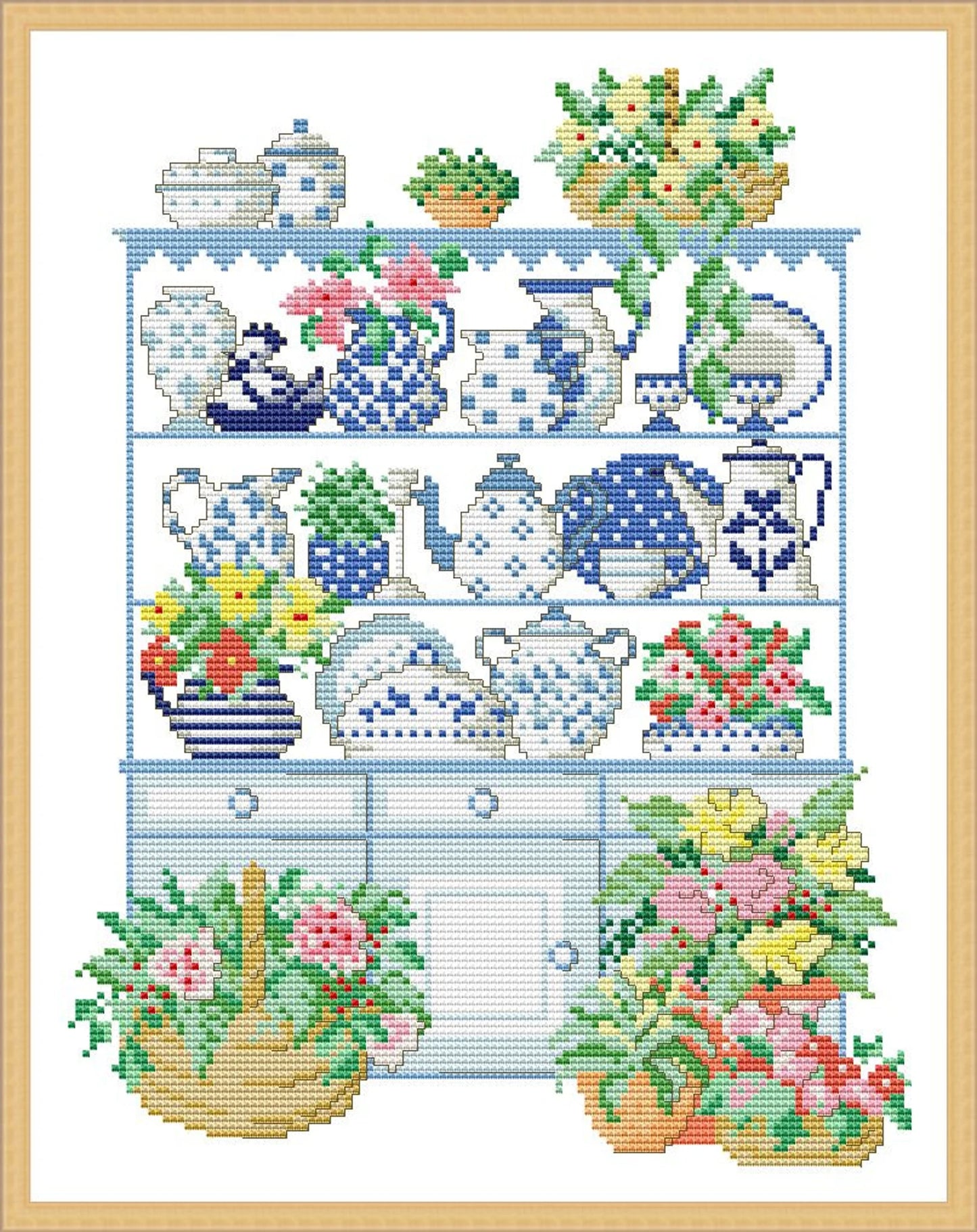 Kitchen Cabinet, Kitchen shelf, Counted Cross Stitch pattern, Kitchen Still Life, Cups Mugs Napkins, Home Modern Decor, Instant Download PDF
