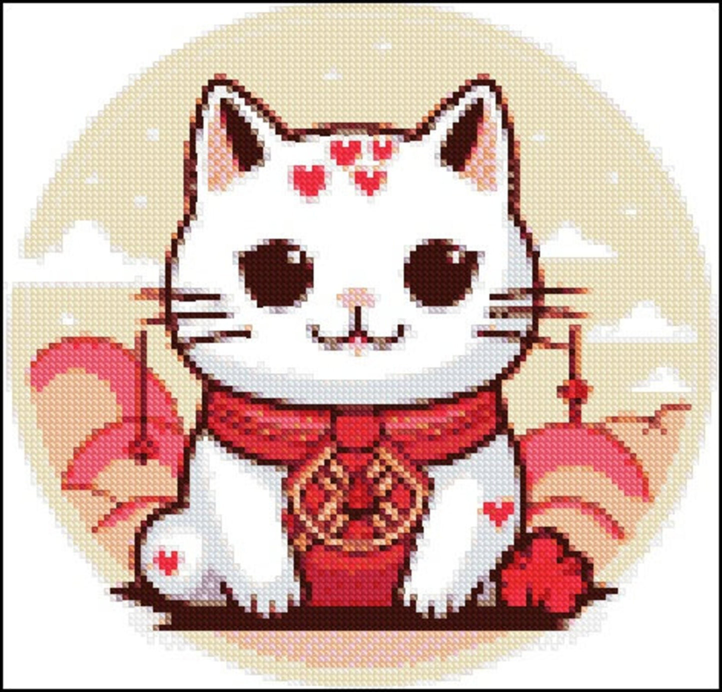 Lucky Cat Cross Stitch Pattern , Watercolor X Stitch Chart , Instant Download , Pdf