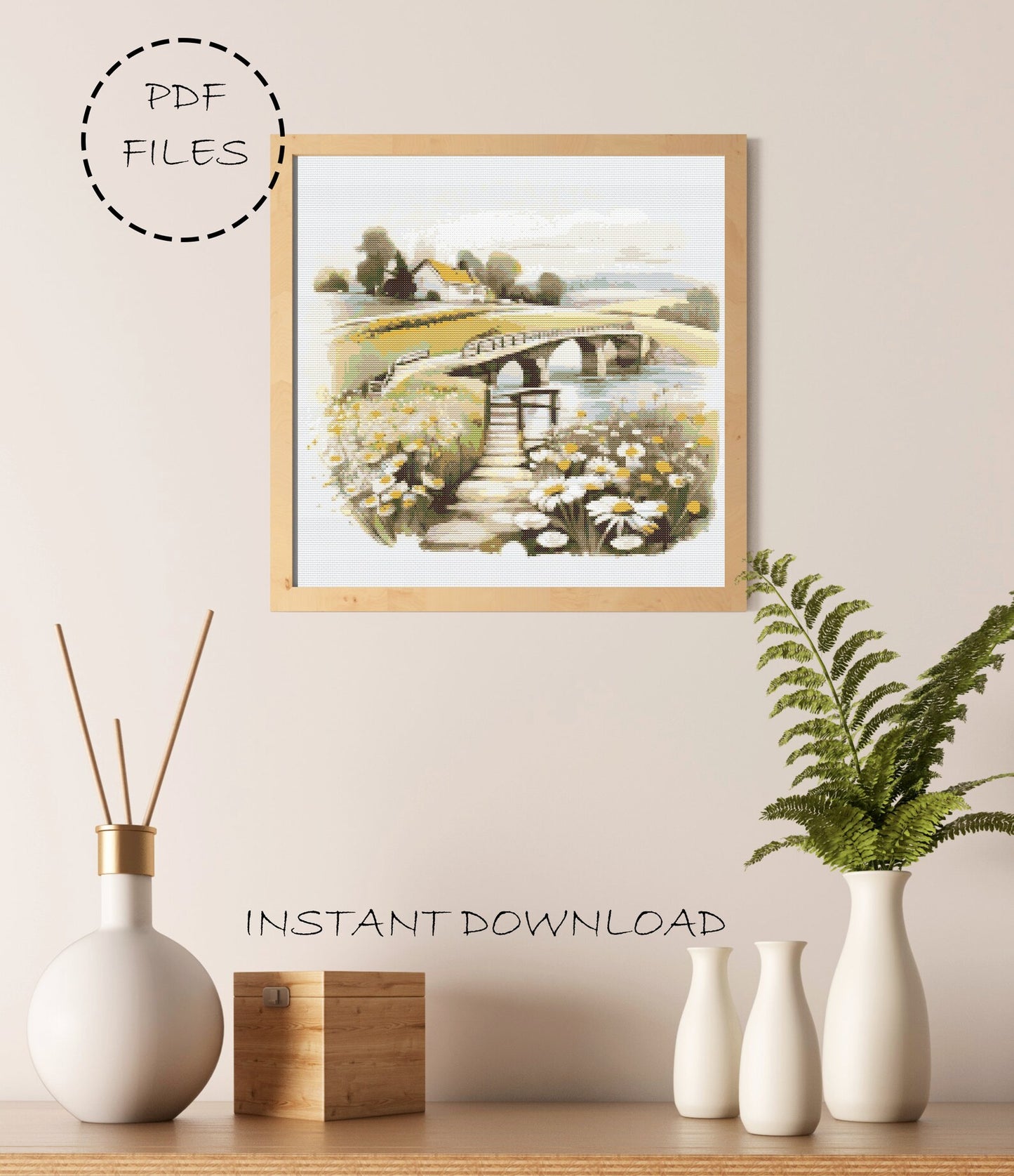 Landscape Cross Stitch Pattern | Landscape Cross Stitch | Daisy Cross Stitch | Landscape Embroidery Pattern | Landscape Cross Stitch Kit