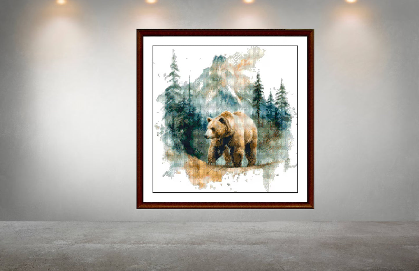 Watercolor Cross Stitch Pattern,Bear in the Wilderness,Landscape,Nature,xtitch,Pattern Keeper,PDF,Instant Download