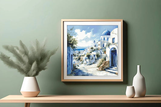 Watercolor Cross Stitch Pattern,Santorini,City,Greek House,Landscape,Pattern Keeper,Mediterrenian,Pdf,Instant Download