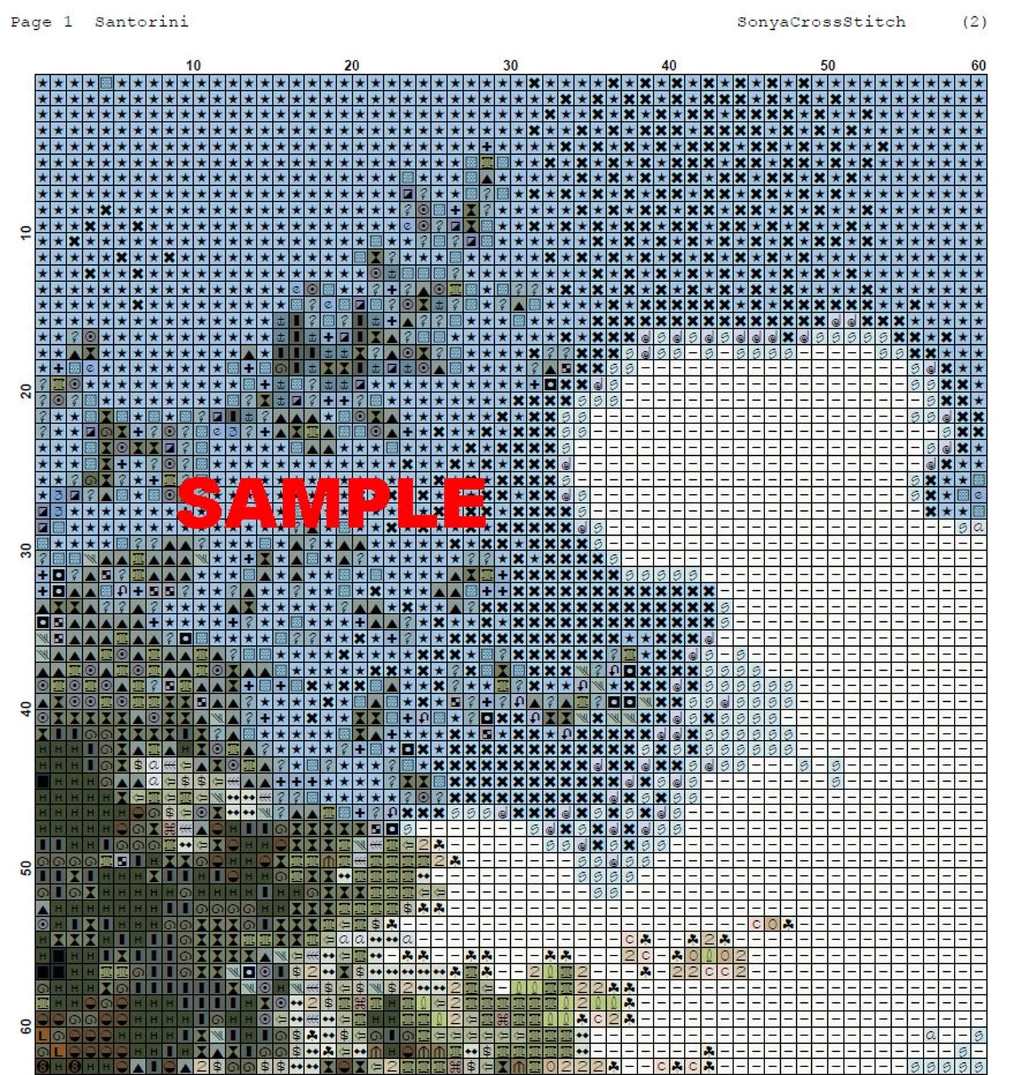 Watercolor Cross Stitch Pattern,Santorini,City,Greek House,Landscape,Pattern Keeper,Mediterrenian,Pdf,Instant Download