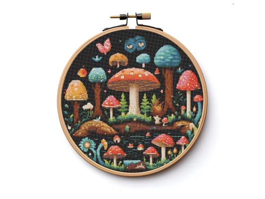 Mushroom Woodland Scene Cross Stitch Pattern Sewing Modern Embroidery Instant Download Dark X-Stitch Cottagecore Witchy Witchcraft Gothic