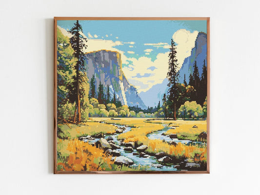 Spring at Yosemite National Park Cross Stitch Sewing Embroidery Pattern Instant DMC Download X-Stitch Landscape Cottagecore Needlework