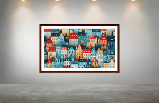 Watercolor Cross Stitch Pattern,City Row Houses,Landscape,Pattern Keeper,Counted Cross Stitch,Pdf,Instant Download