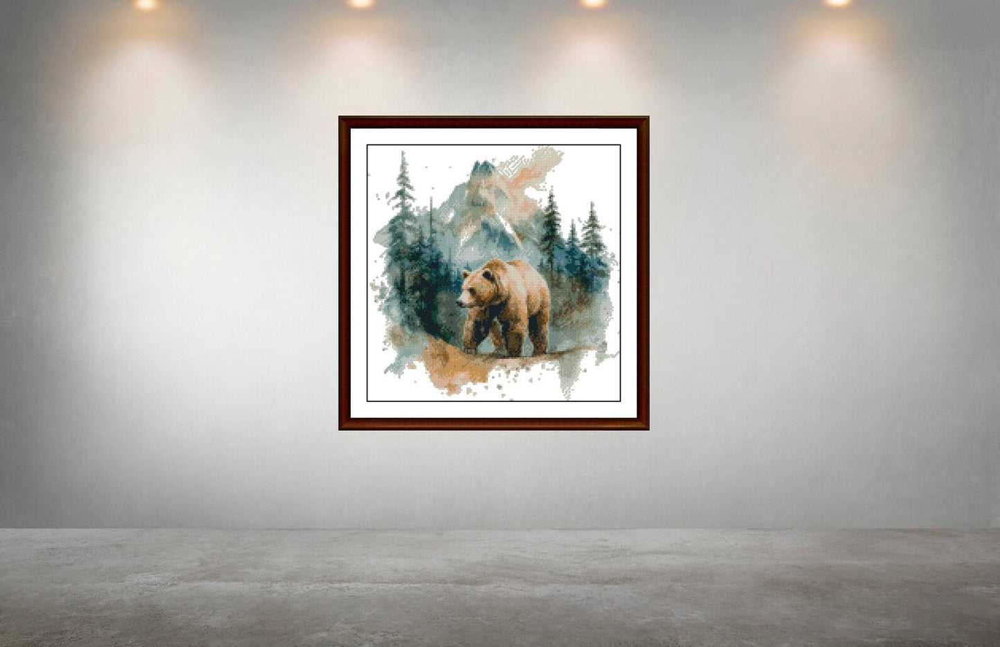 Watercolor Cross Stitch Pattern,Bear in the Wilderness,Landscape,Nature,xtitch,Pattern Keeper,PDF,Instant Download