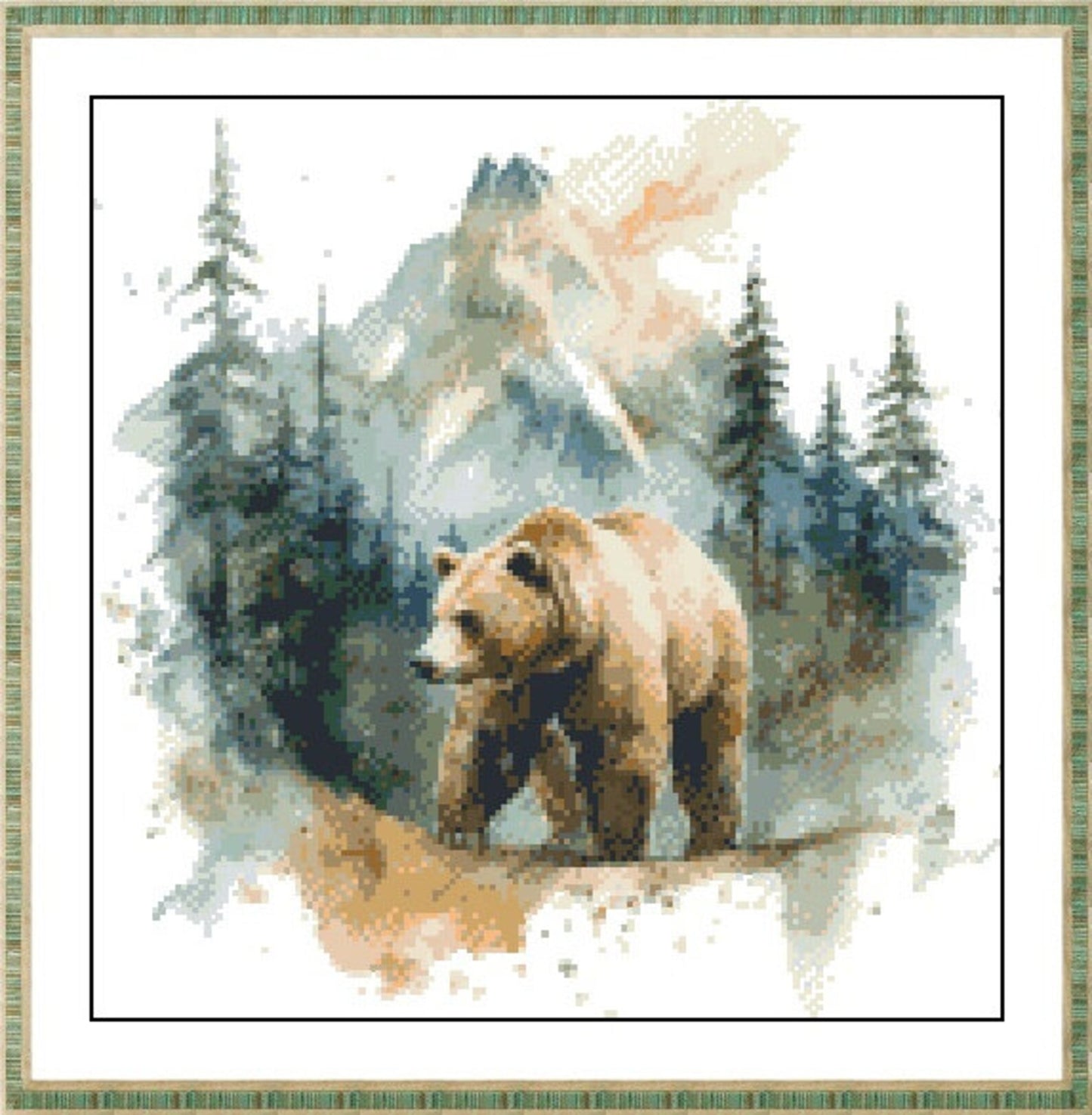 Watercolor Cross Stitch Pattern,Bear in the Wilderness,Landscape,Nature,xtitch,Pattern Keeper,PDF,Instant Download
