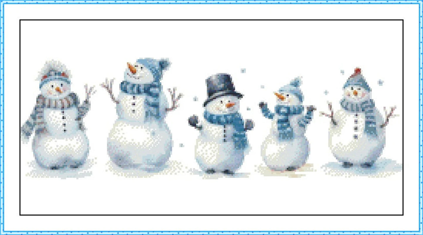 Watercolor Cross Stitch Pattern,Row of Snowmen,Winter,Pattern Keeper,Embroidery,xstitch,PDF,Instant Download