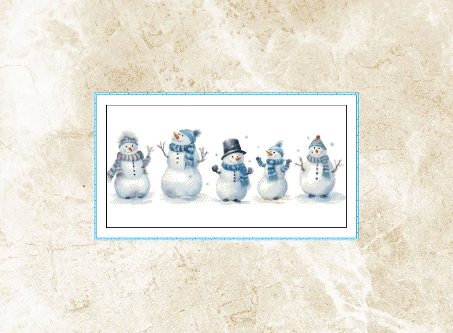 Watercolor Cross Stitch Pattern,Row of Snowmen,Winter,Pattern Keeper,Embroidery,xstitch,PDF,Instant Download
