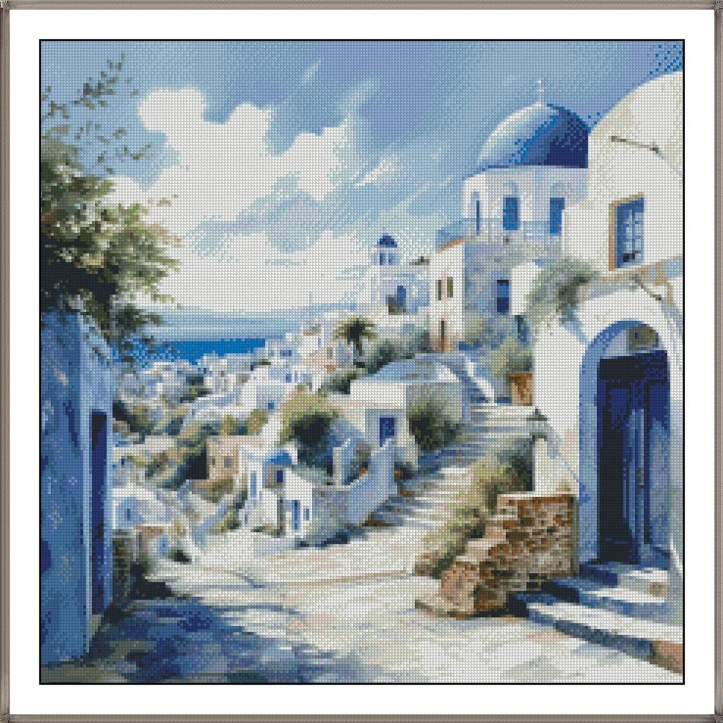 Watercolor Cross Stitch Pattern,Santorini,City,Greek House,Landscape,Pattern Keeper,Mediterrenian,Pdf,Instant Download