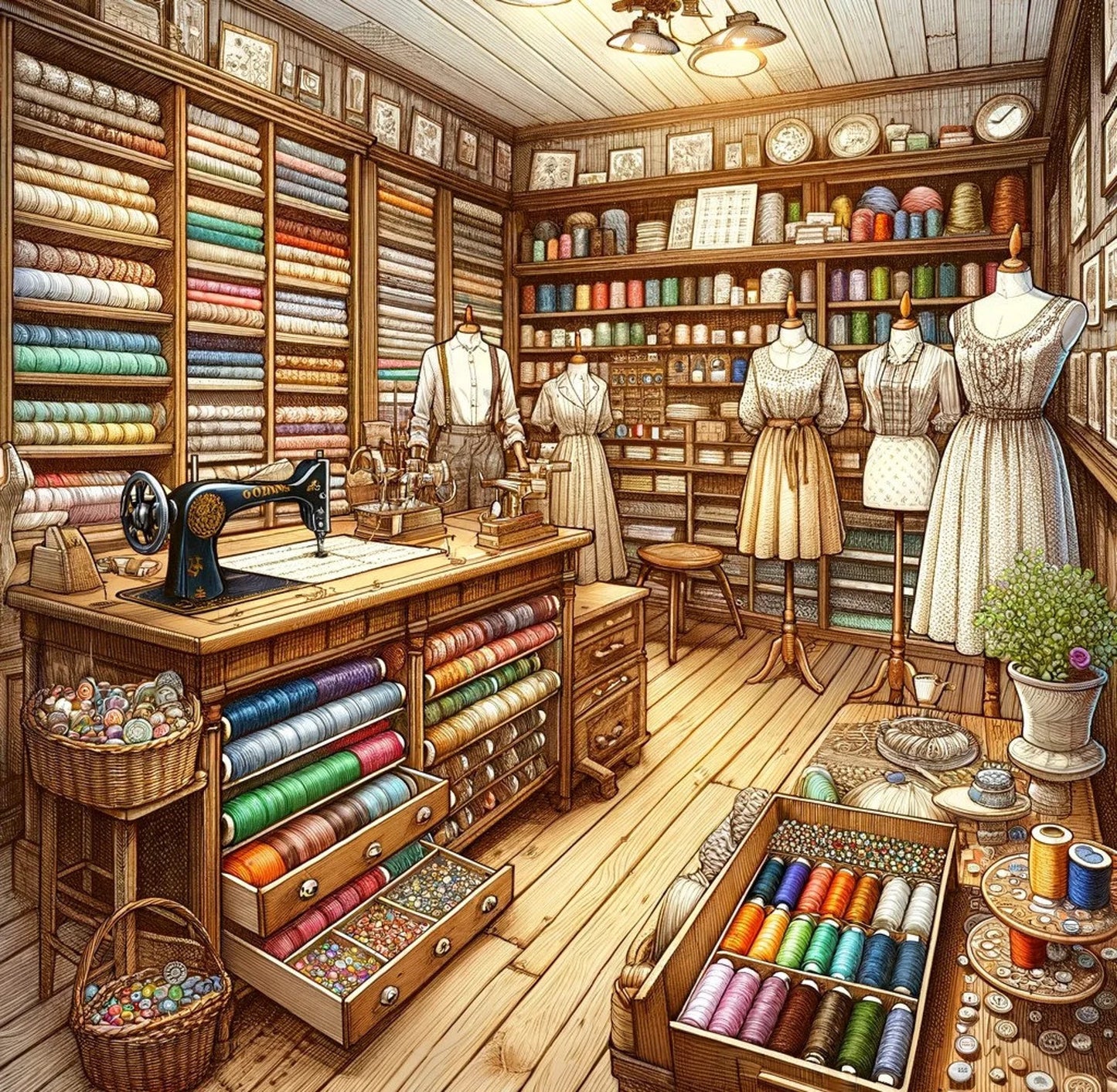 Cross Stitch Pattern Vintage Fabric Shop Full Coverage