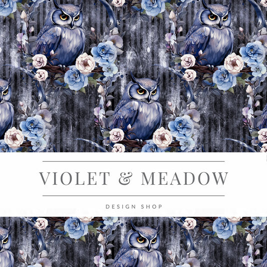 Seamless fabric pattern, printable download, owl , fantasy moon owl , Flowers sewing pattern, surface design, seamless owl pattern