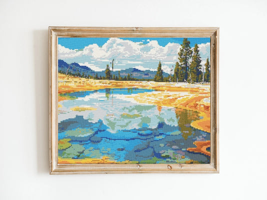 Yellowstone National Park Cross Stitch Sewing Embroidery Pattern Instant DMC Download X-Stitch Landscape Cottagecore Needlework