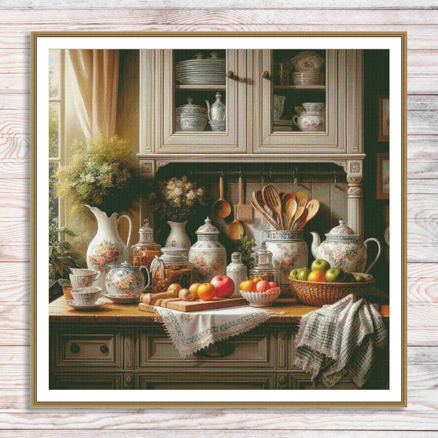 Kitchen shelf Cross Stitch Pattern Shelf with Dishies Kitchen Still Life Modern Decor Pattern Cups Mugs Napkins Embroidery Needlepoint chart
