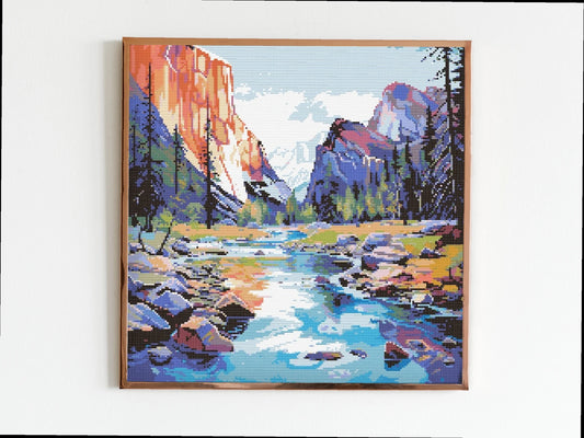 Yosemite National Park Cross Stitch Sewing Embroidery Pattern Instant DMC Download X-Stitch Landscape Cottagecore Needlework