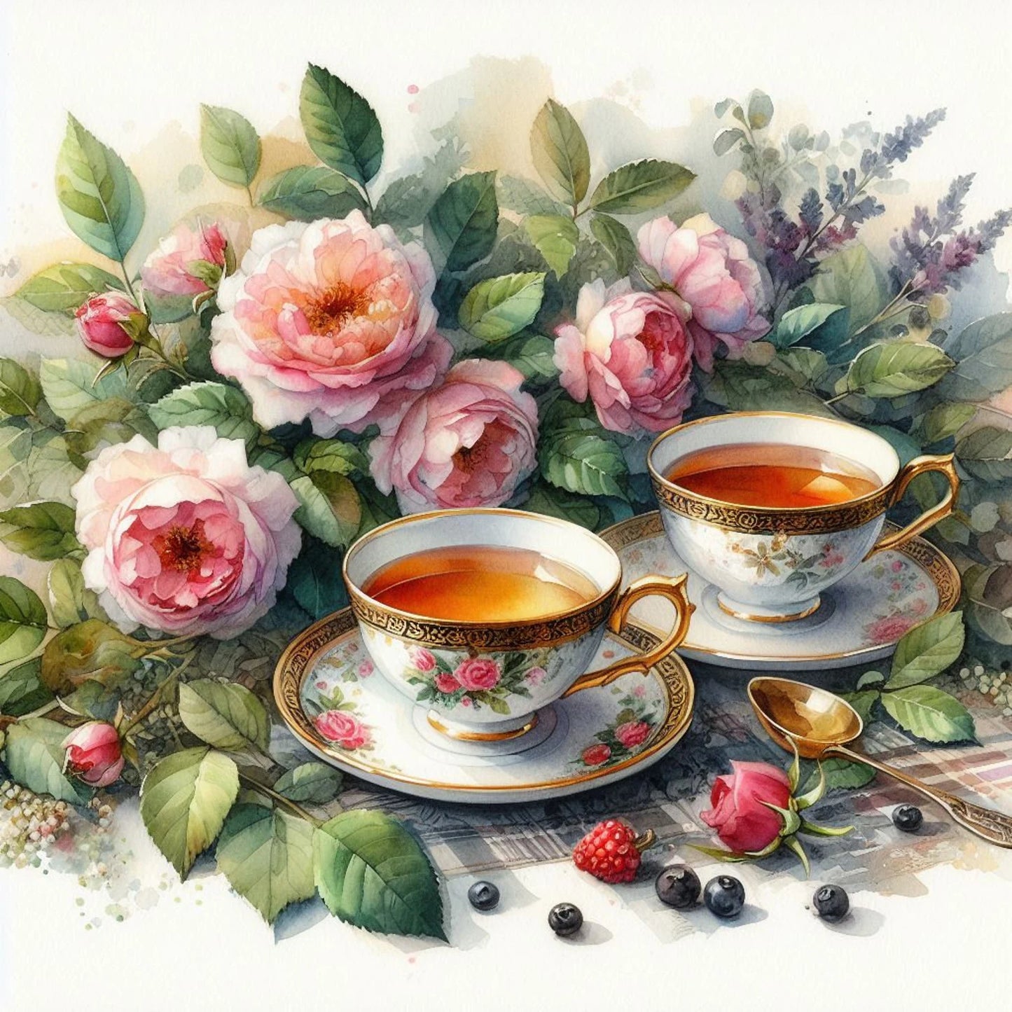 Tea Cups Cross Stitch Pattern Pattern Bouquet of roses Kitchen Still Life Modern Decor Pattern Mugs Napkins Embroidery Needlepoint chart PDF