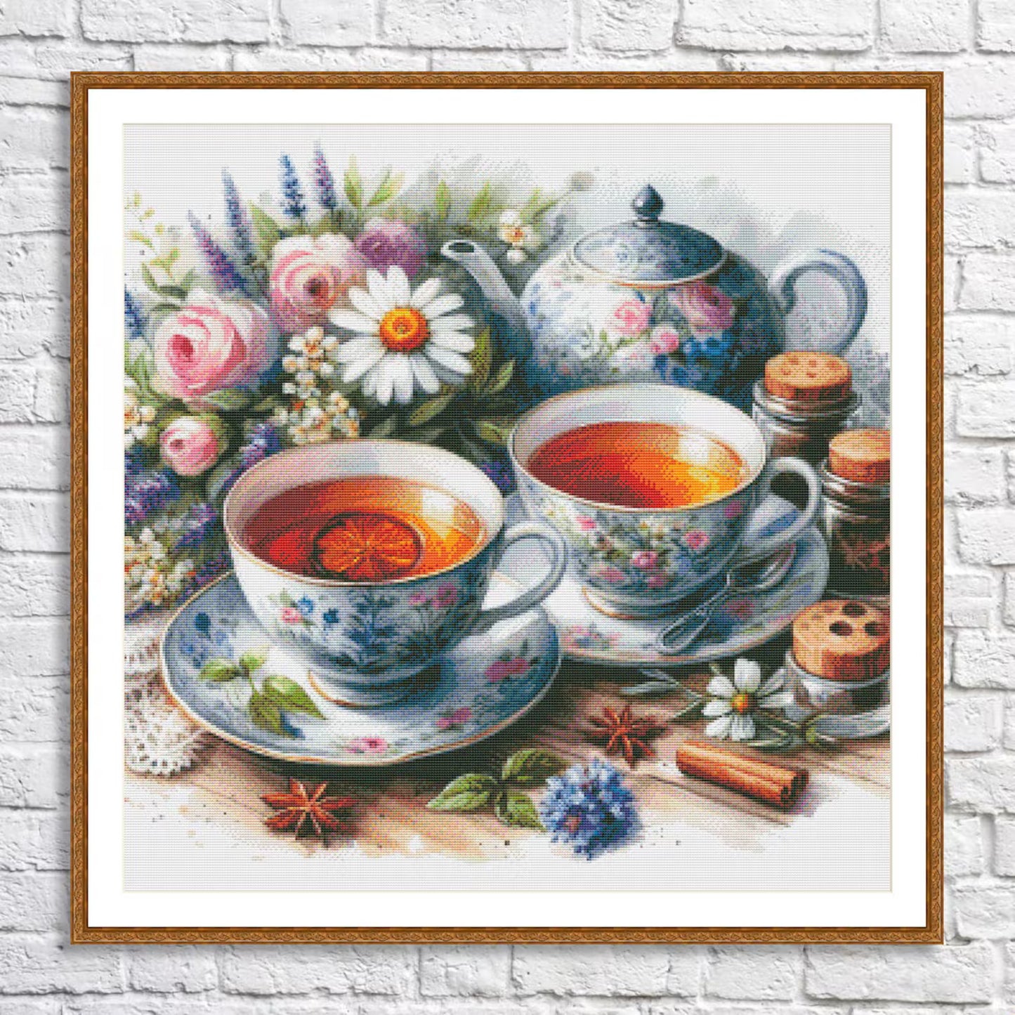 Tea Cups Cross Stitch Pattern Pattern Bouquet of roses Kitchen Still Life Modern Decor Pattern Mugs Napkins Embroidery Needlepoint chart PDF