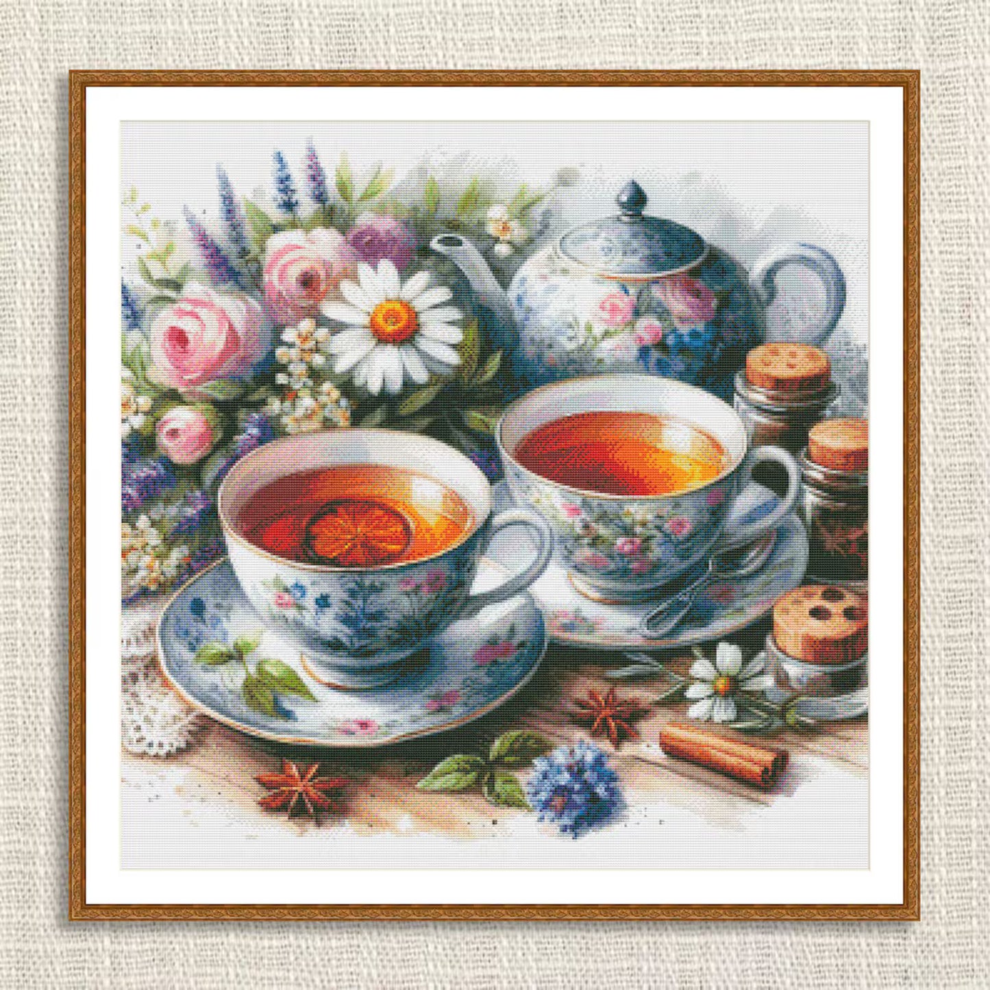 Tea Cups Cross Stitch Pattern Pattern Bouquet of roses Kitchen Still Life Modern Decor Pattern Mugs Napkins Embroidery Needlepoint chart PDF
