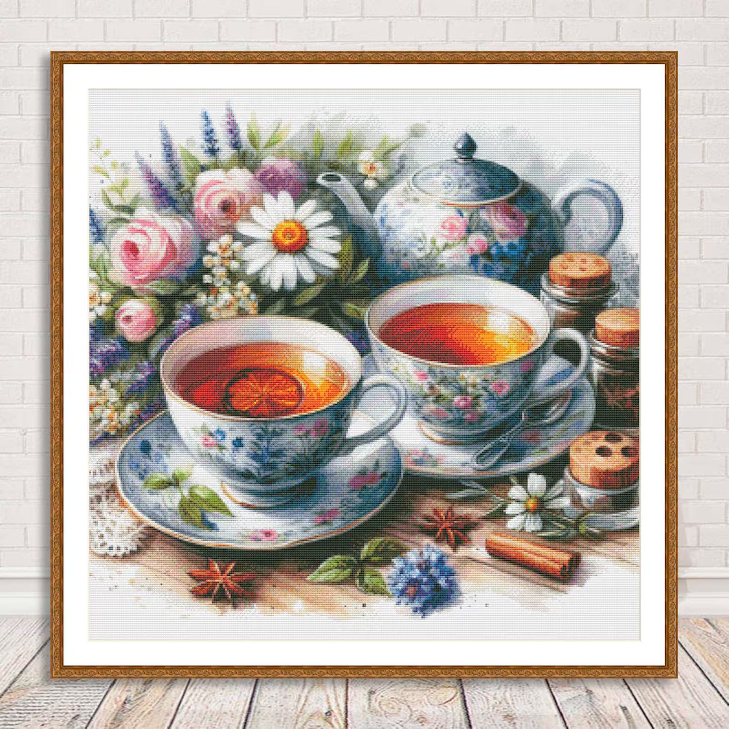 Tea Cups Cross Stitch Pattern Pattern Bouquet of roses Kitchen Still Life Modern Decor Pattern Mugs Napkins Embroidery Needlepoint chart PDF