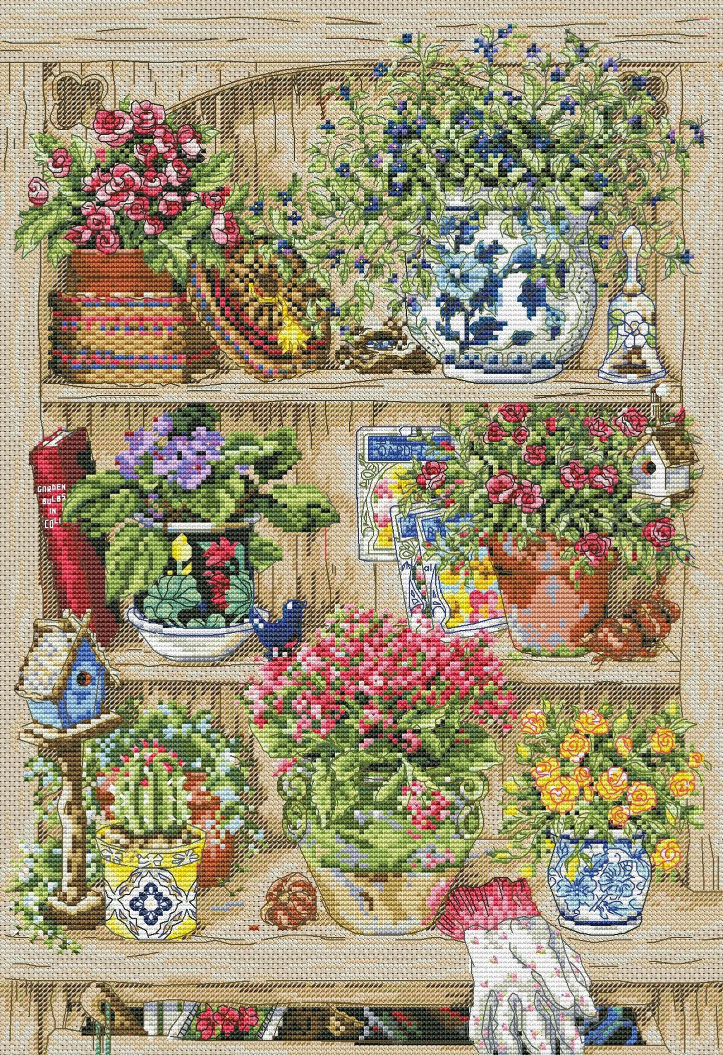 Garden Shelf, Counted Cross Stitch pattern, Kitchen Still Life, Garden Bits And Bobs, Home Modern Decor, Instant Download PDF, Flower pots