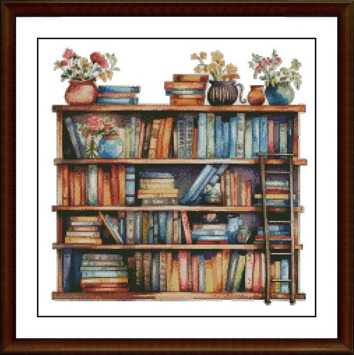 Bookcase Cross Stitch Pattern,Books and flowers in pots,Counted Cross Stitch,Pattern Keeper,xstitxh,Embroidery,Pdf,Instant Download