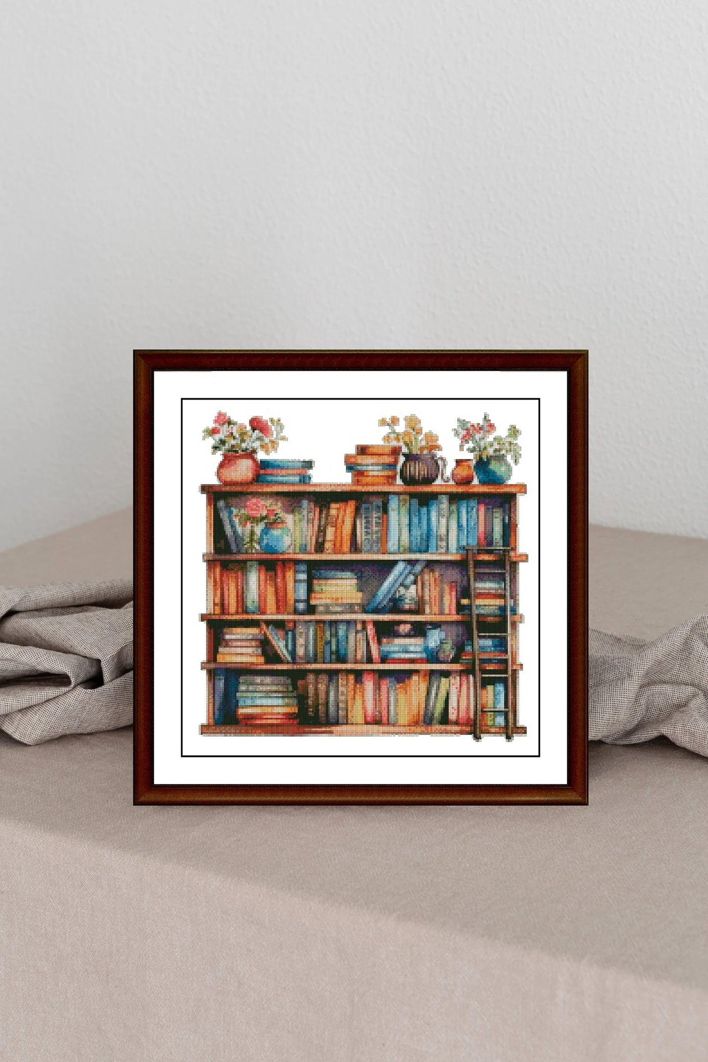 Bookcase Cross Stitch Pattern,Books and flowers in pots,Counted Cross Stitch,Pattern Keeper,xstitxh,Embroidery,Pdf,Instant Download