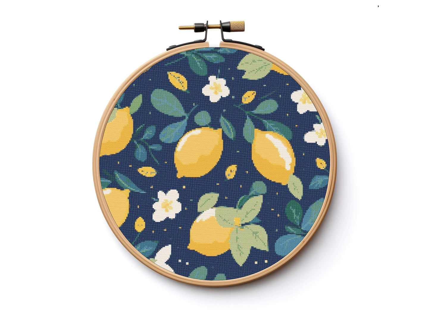 Lemon Repeating Cross Stitch Sewing Modern Embroidery Pattern Instant DMC Download Bunch of Flowers Beginner Blue Yellow Citrus Fruit Lemons