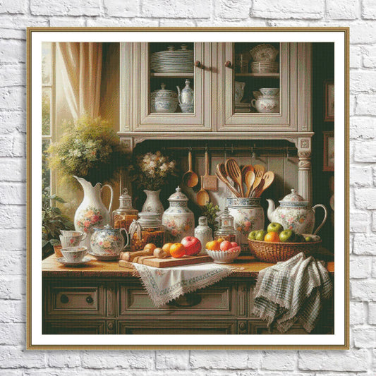 Kitchen shelf Cross Stitch Pattern Shelf with Dishies Kitchen Still Life Modern Decor Pattern Cups Mugs Napkins Embroidery Needlepoint chart
