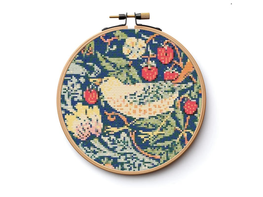 William Morris Strawberry Thief Cross Stitch Sewing Modern Embroidery Pattern Classic Artwork Art Needlework Embroidery Cottagecore Bird