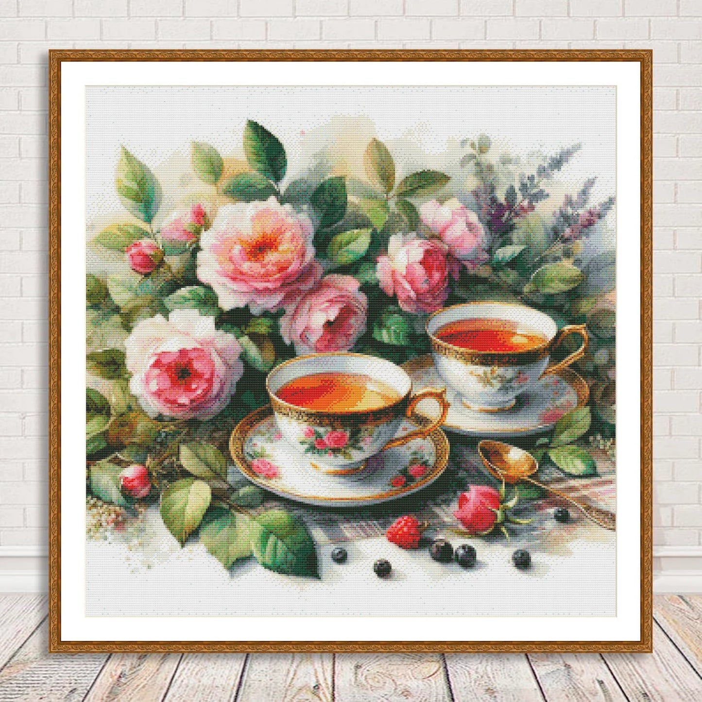 Tea Cups Cross Stitch Pattern Pattern Bouquet of roses Kitchen Still Life Modern Decor Pattern Mugs Napkins Embroidery Needlepoint chart PDF