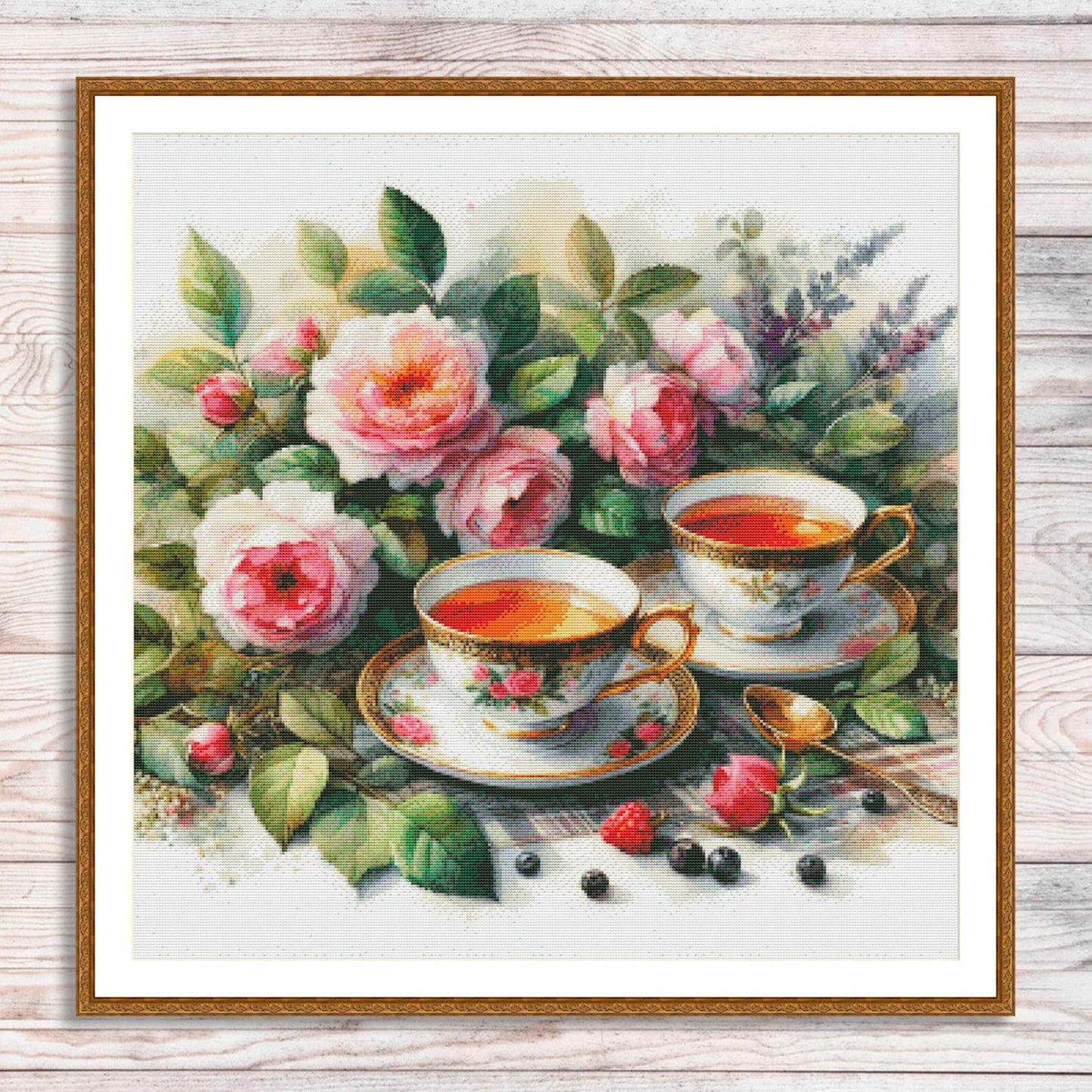 Tea Cups Cross Stitch Pattern Pattern Bouquet of roses Kitchen Still Life Modern Decor Pattern Mugs Napkins Embroidery Needlepoint chart PDF
