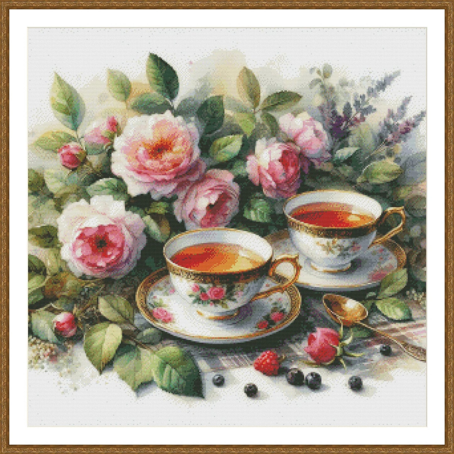 Tea Cups Cross Stitch Pattern Pattern Bouquet of roses Kitchen Still Life Modern Decor Pattern Mugs Napkins Embroidery Needlepoint chart PDF