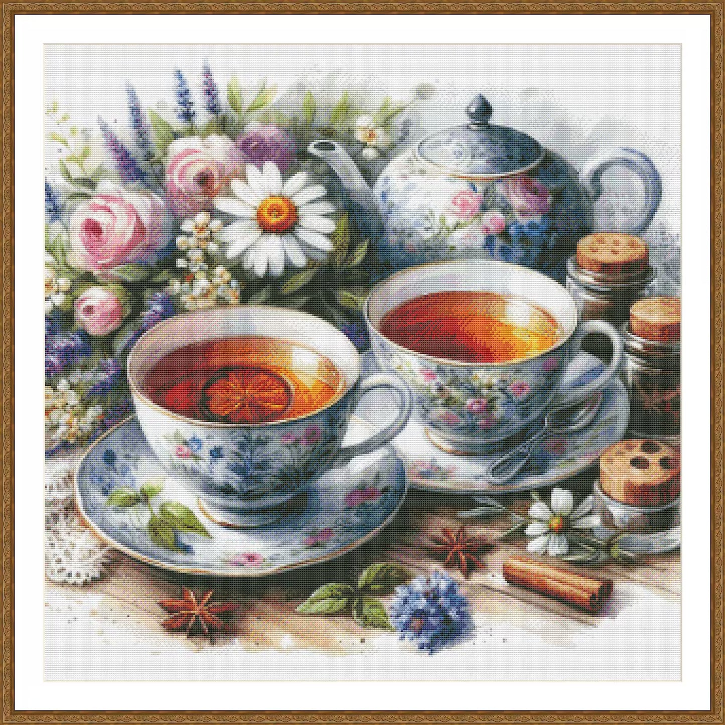 Tea Cups Cross Stitch Pattern Pattern Bouquet of roses Kitchen Still Life Modern Decor Pattern Mugs Napkins Embroidery Needlepoint chart PDF