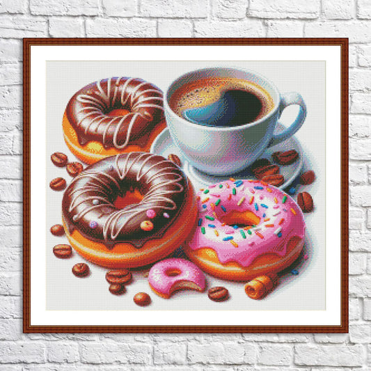 Donut with chocolate Cross Stitch Pattern Sweets Chocolate Donut Kitchen Decor A cup of coffee Dessert Embroidery Needlepoint chart PDF