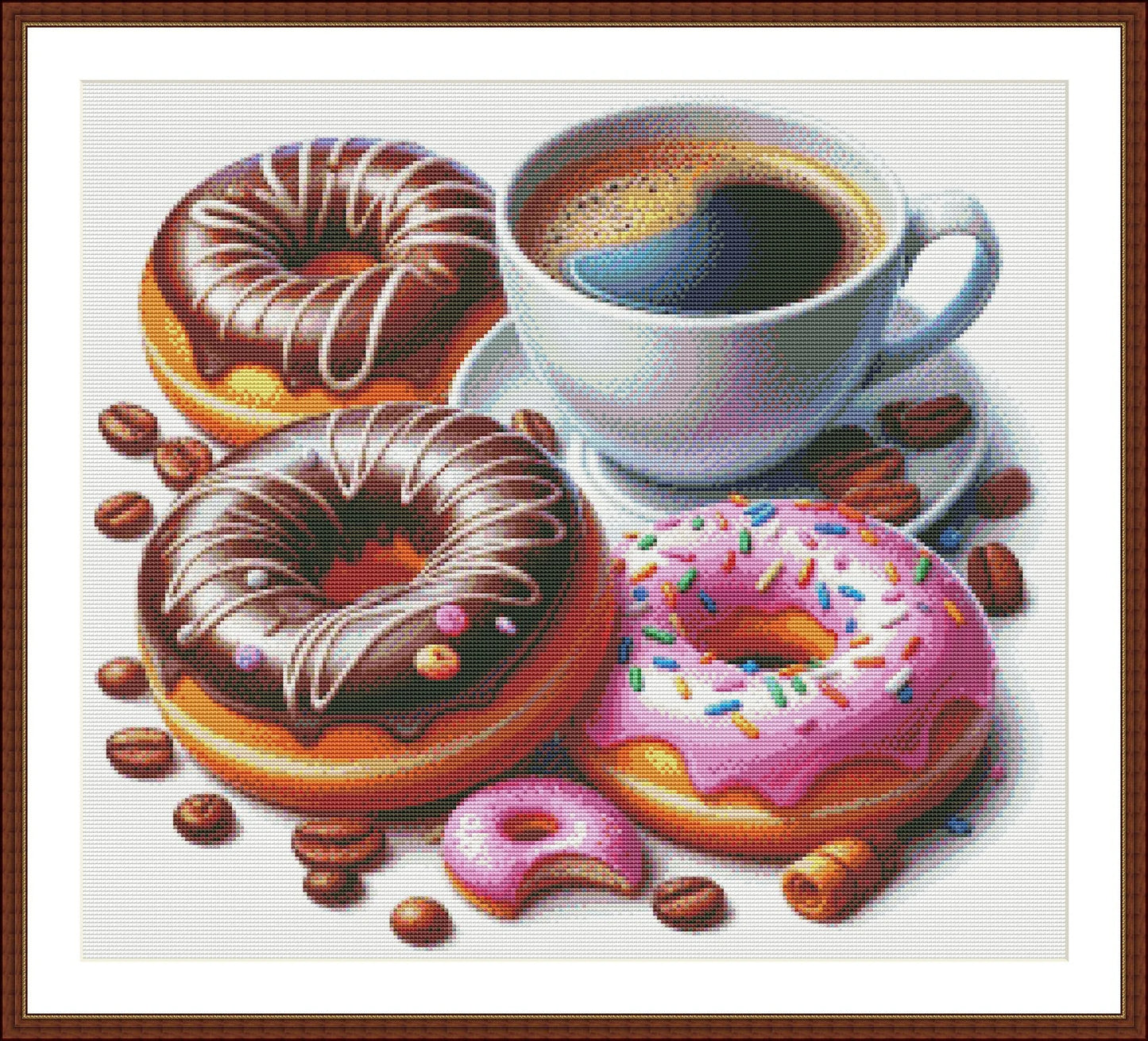 Donut with chocolate Cross Stitch Pattern Sweets Chocolate Donut Kitchen Decor A cup of coffee Dessert Embroidery Needlepoint chart PDF