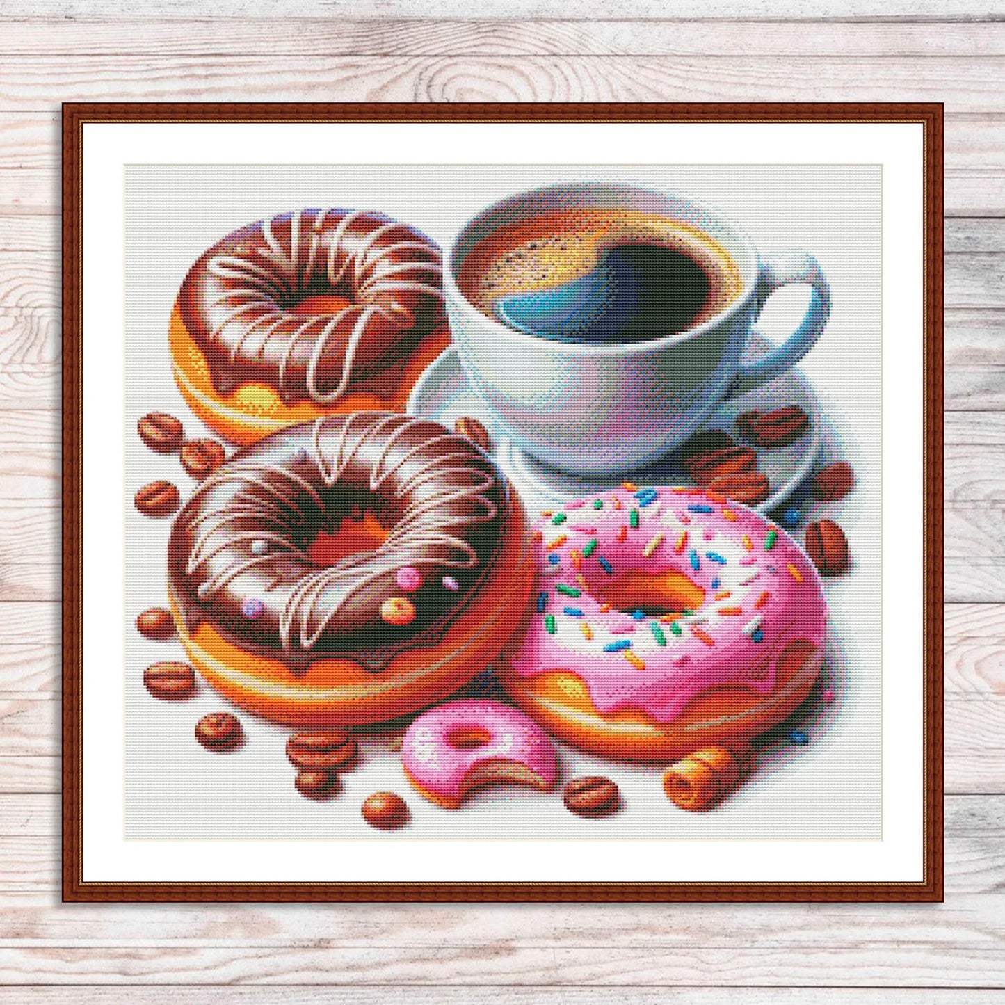 Donut with chocolate Cross Stitch Pattern Sweets Chocolate Donut Kitchen Decor A cup of coffee Dessert Embroidery Needlepoint chart PDF