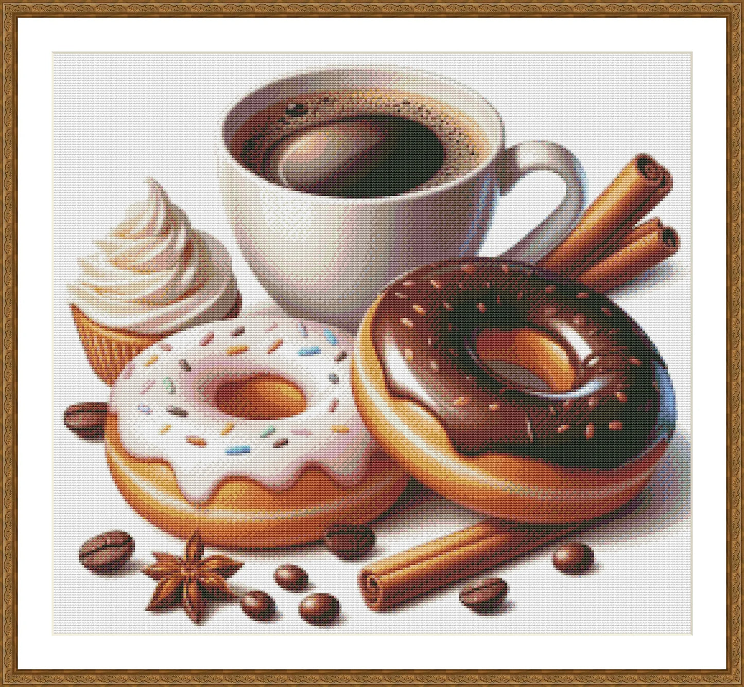 Donut with chocolate Cross Stitch Pattern Sweets Chocolate Donut Kitchen Decor A cup of coffee Dessert Embroidery Needlepoint chart PDF