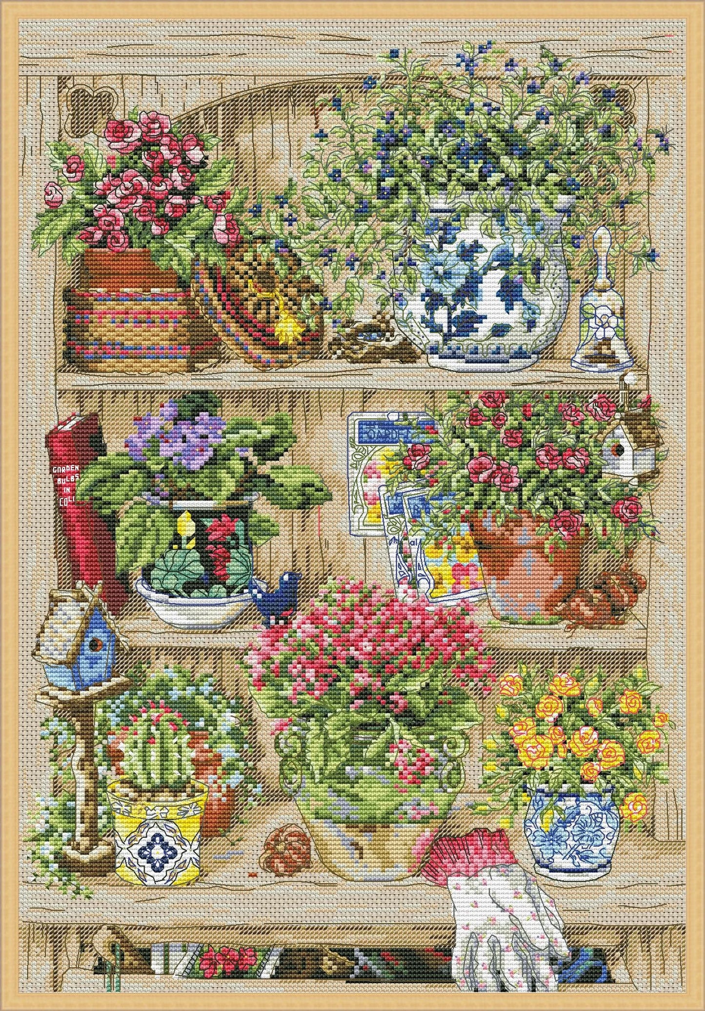 Garden Shelf, Counted Cross Stitch pattern, Kitchen Still Life, Garden Bits And Bobs, Home Modern Decor, Instant Download PDF, Flower pots