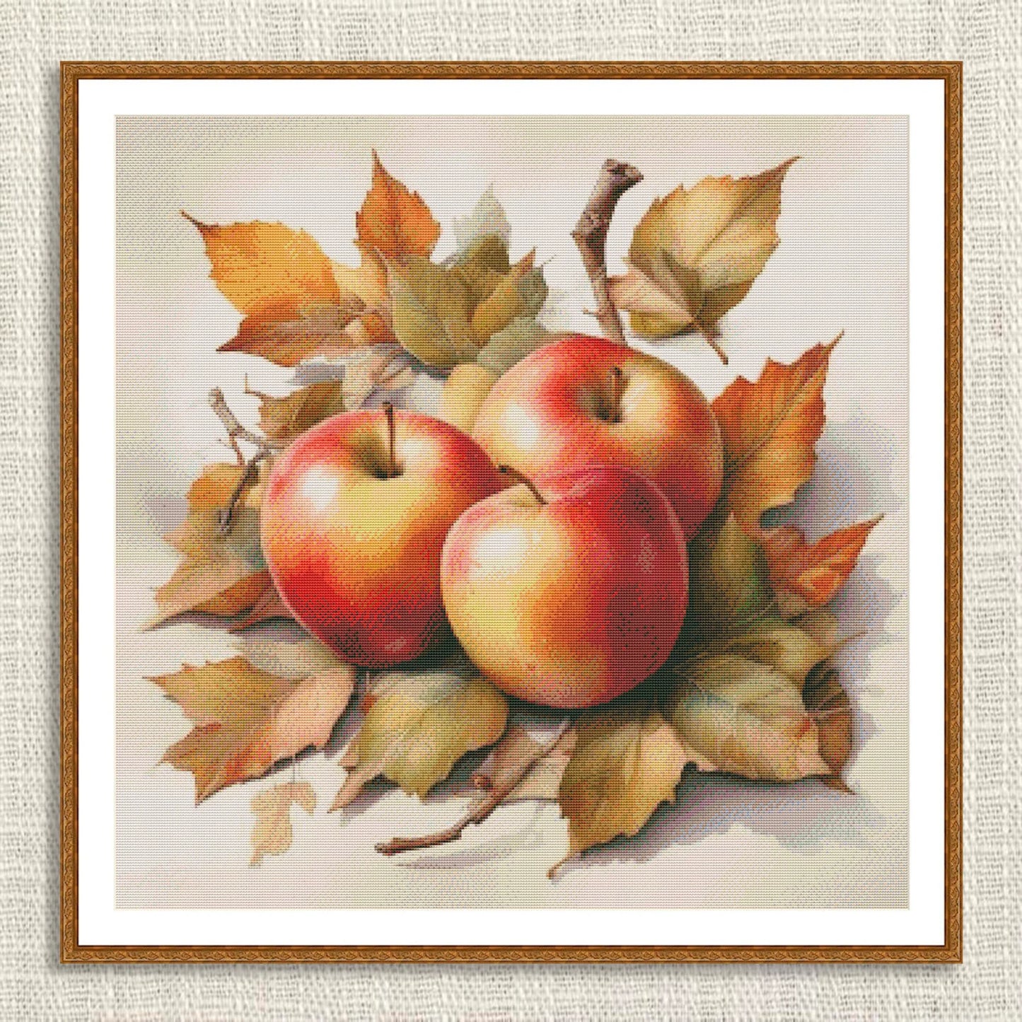 Autumn Apples Cross Stitch Pattern Kitchen Still Life Modern Decor Pattern Embroidery Needlepoint chart PDF Garden fruits Branch Leaves