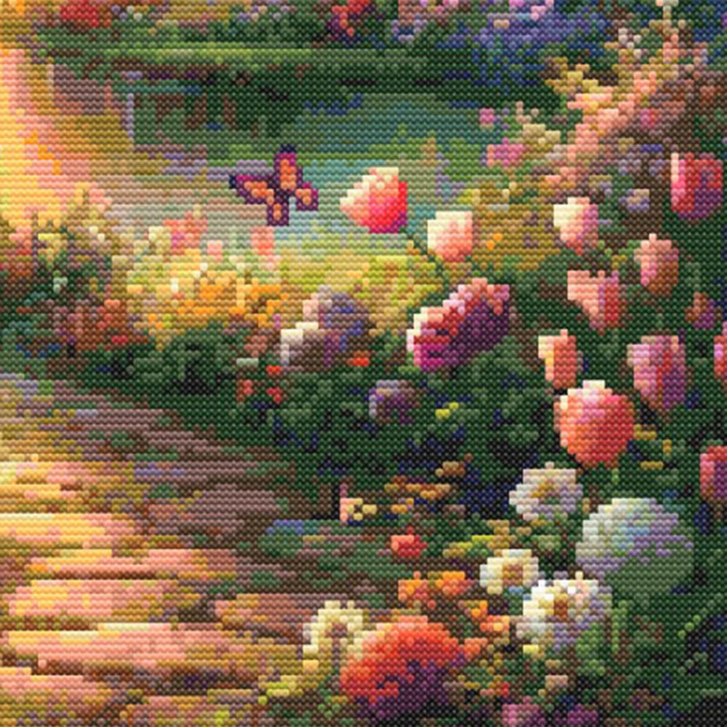 Sunset Garden Stitch Pattern, Serene Landscape Cross Stitch Pattern, Full Coverage Cross Stitch Pattern, Digital Download