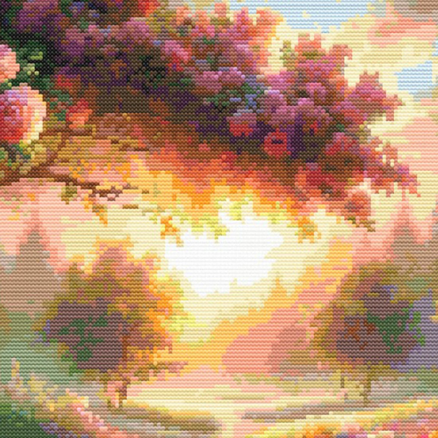 Sunset Garden Stitch Pattern, Serene Landscape Cross Stitch Pattern, Full Coverage Cross Stitch Pattern, Digital Download