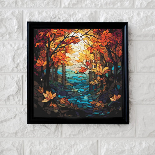 Autumn forest stained glass cross stitch pattern full coverage PDF