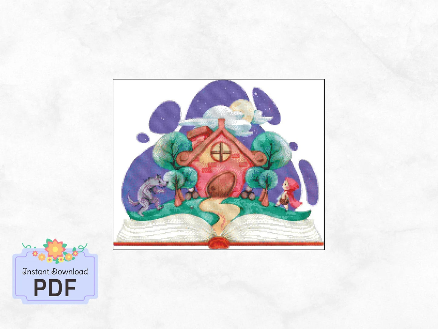 Wolf And Girl Story Book Cross Stitch Pattern ,Art X Stitch , Instant Download, Pdf , Fairytale Story Book