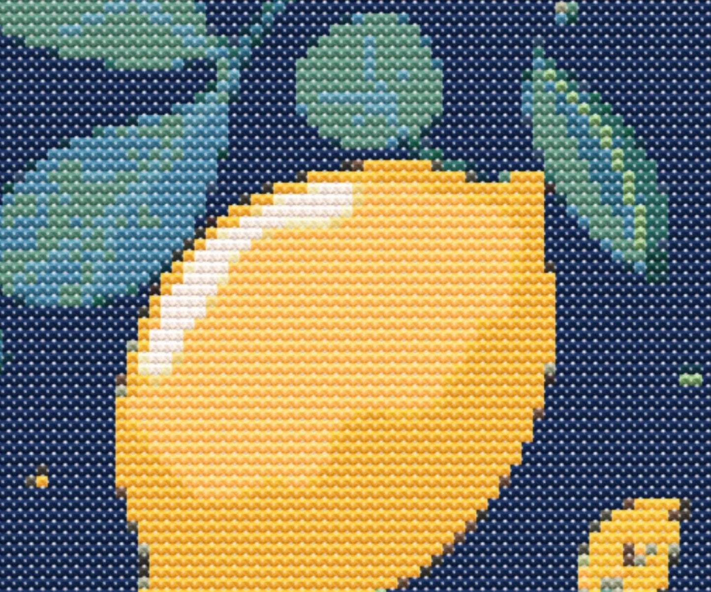 Lemon Repeating Cross Stitch Sewing Modern Embroidery Pattern Instant DMC Download Bunch of Flowers Beginner Blue Yellow Citrus Fruit Lemons