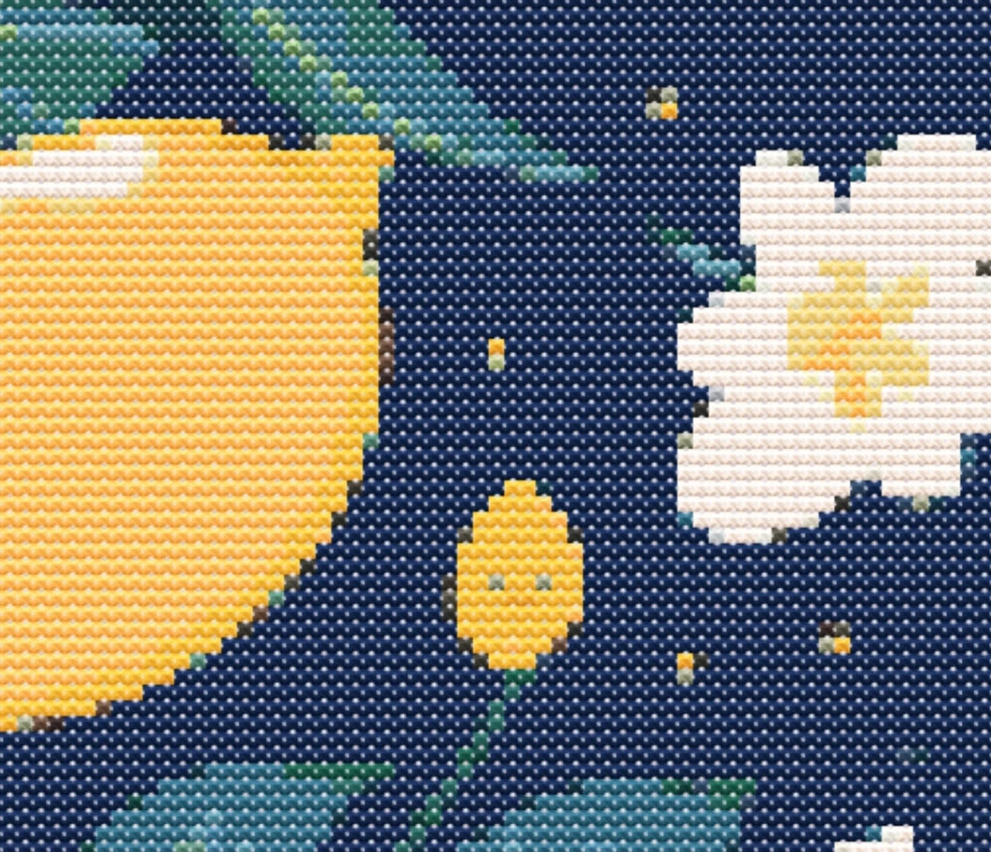 Lemon Repeating Cross Stitch Sewing Modern Embroidery Pattern Instant DMC Download Bunch of Flowers Beginner Blue Yellow Citrus Fruit Lemons