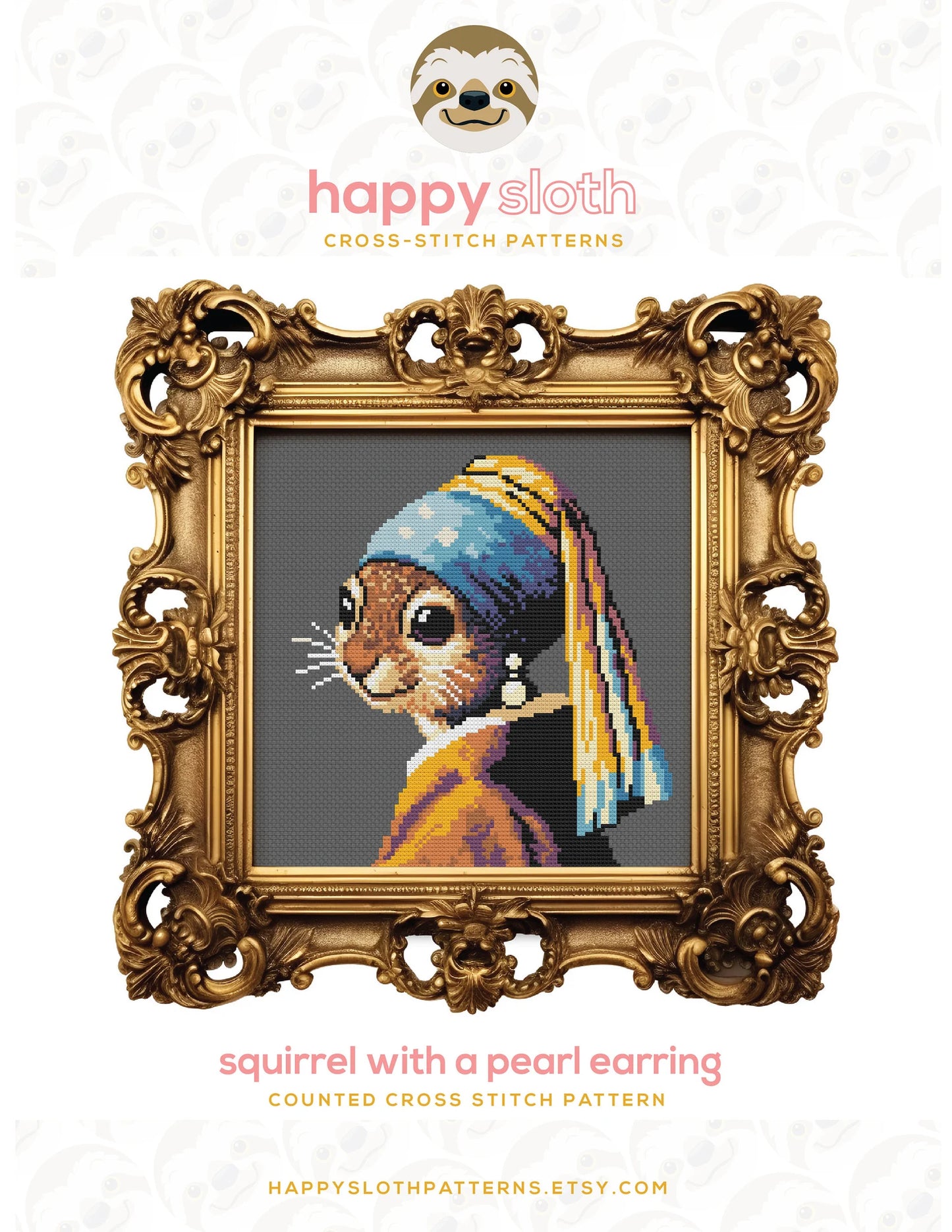 Squirrel With A Pearl Earring Cross Stitch Pattern - Funny Animal Cross Stitch Chart - Art History Cross Stitch - Famous Artworks - Vermeer