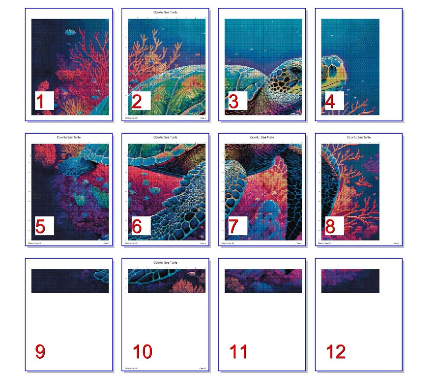 Sea Turtle Cross Stitch Pattern - Colorful Coral Turtles Counted Cross-Stitch - Pattern Keeper Compatible Chart - Digital Download PDF File
