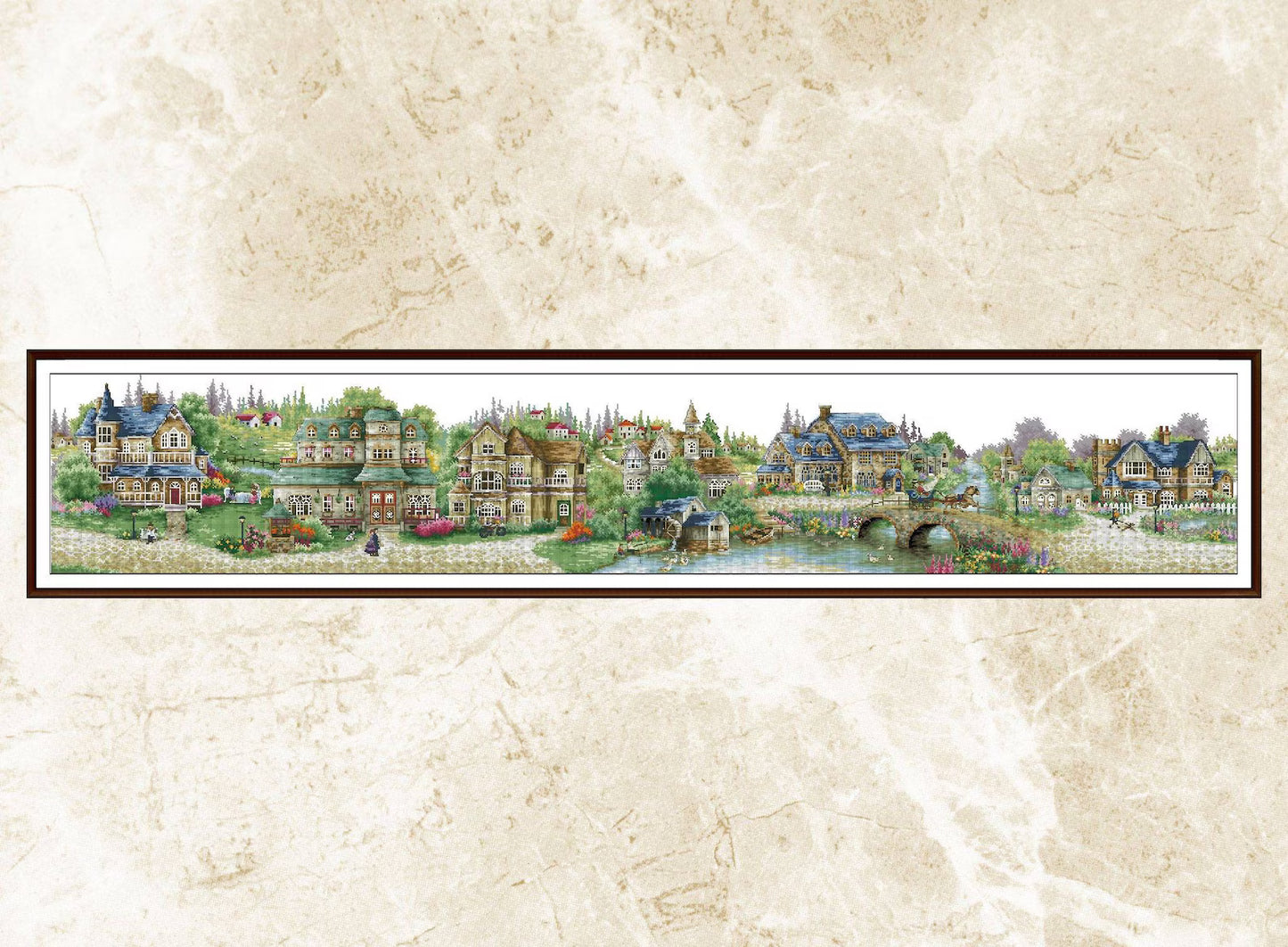 Village Cross Stitch Pattern,Green Village,Victorian Style,Counted cross stitch,Pattern Keeper,Pdf,Instant Download