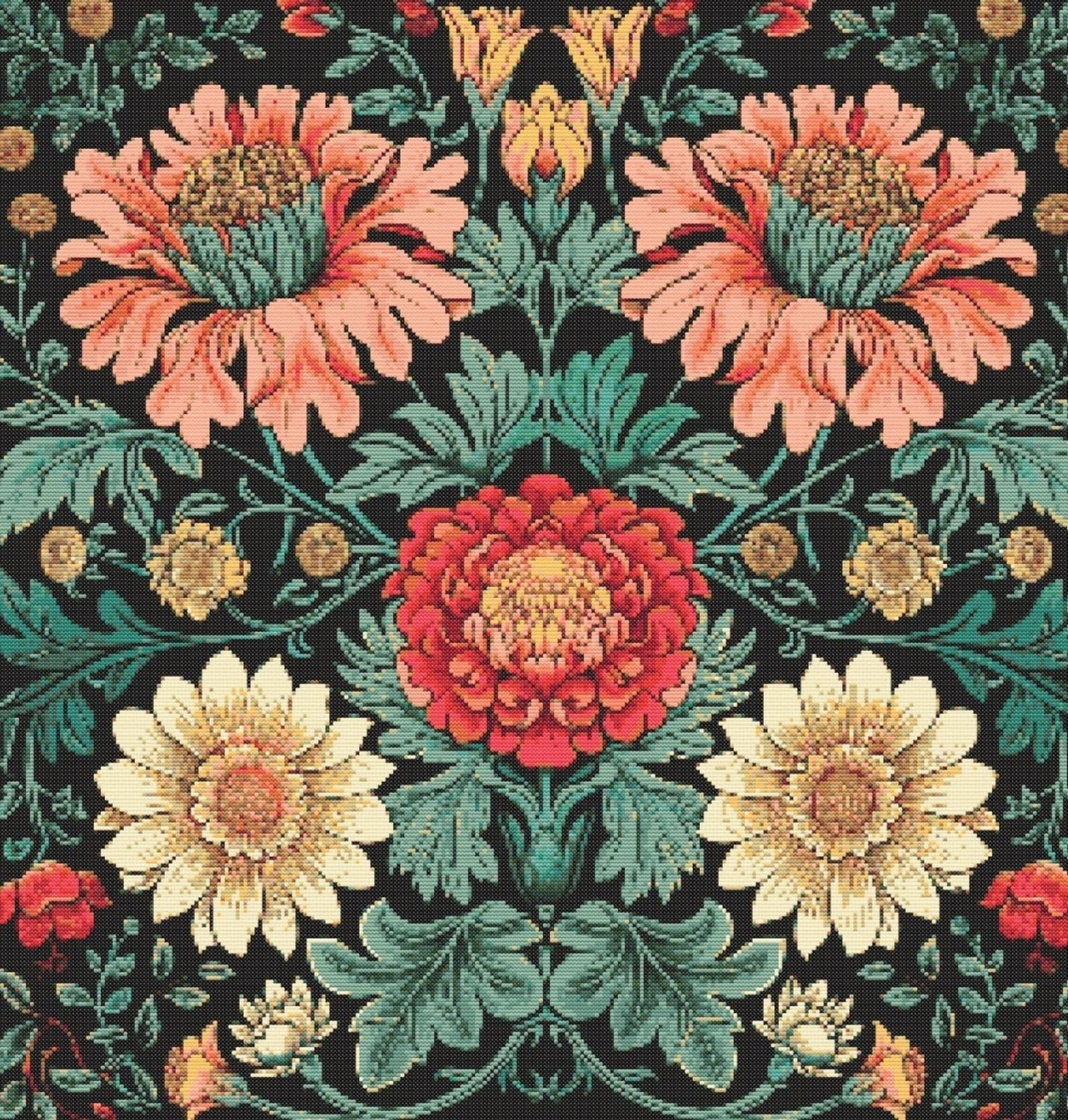 Cushion Cover Mid Century Cross Stitch Sewing Modern Embroidery Pattern Classic Artwork Art Needlework Embroidery Bright Floral Mid Century