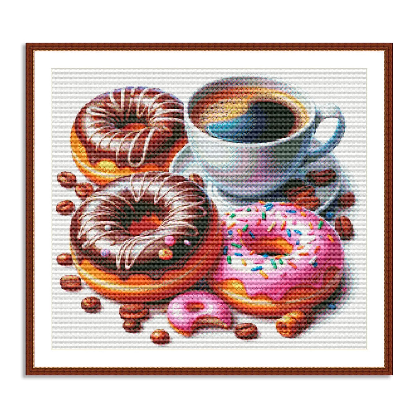 Donut with chocolate Cross Stitch Pattern Sweets Chocolate Donut Kitchen Decor A cup of coffee Dessert Embroidery Needlepoint chart PDF